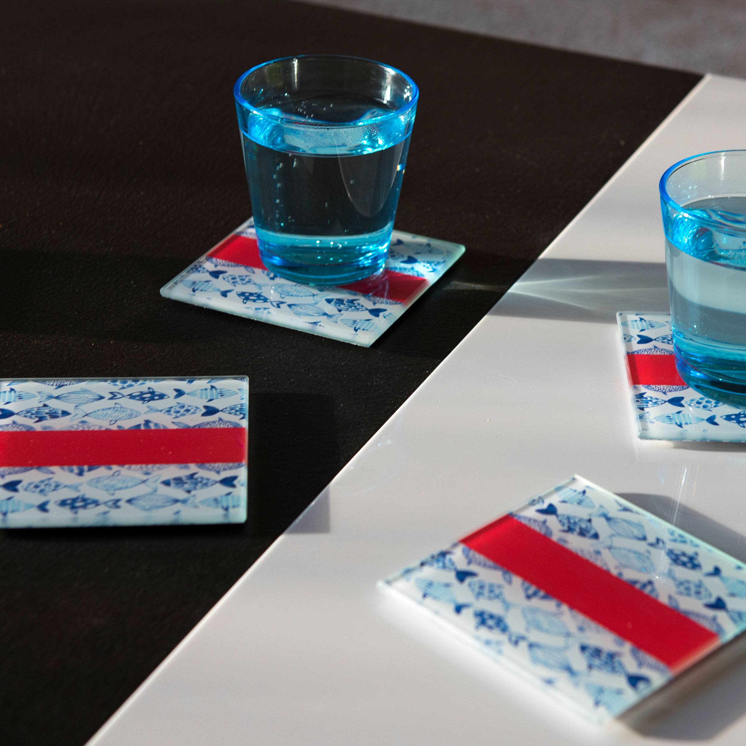 REMEMBER ® Fish Küchenglasplatte Schneidebrett Glas Untersetzer hitzebeständig