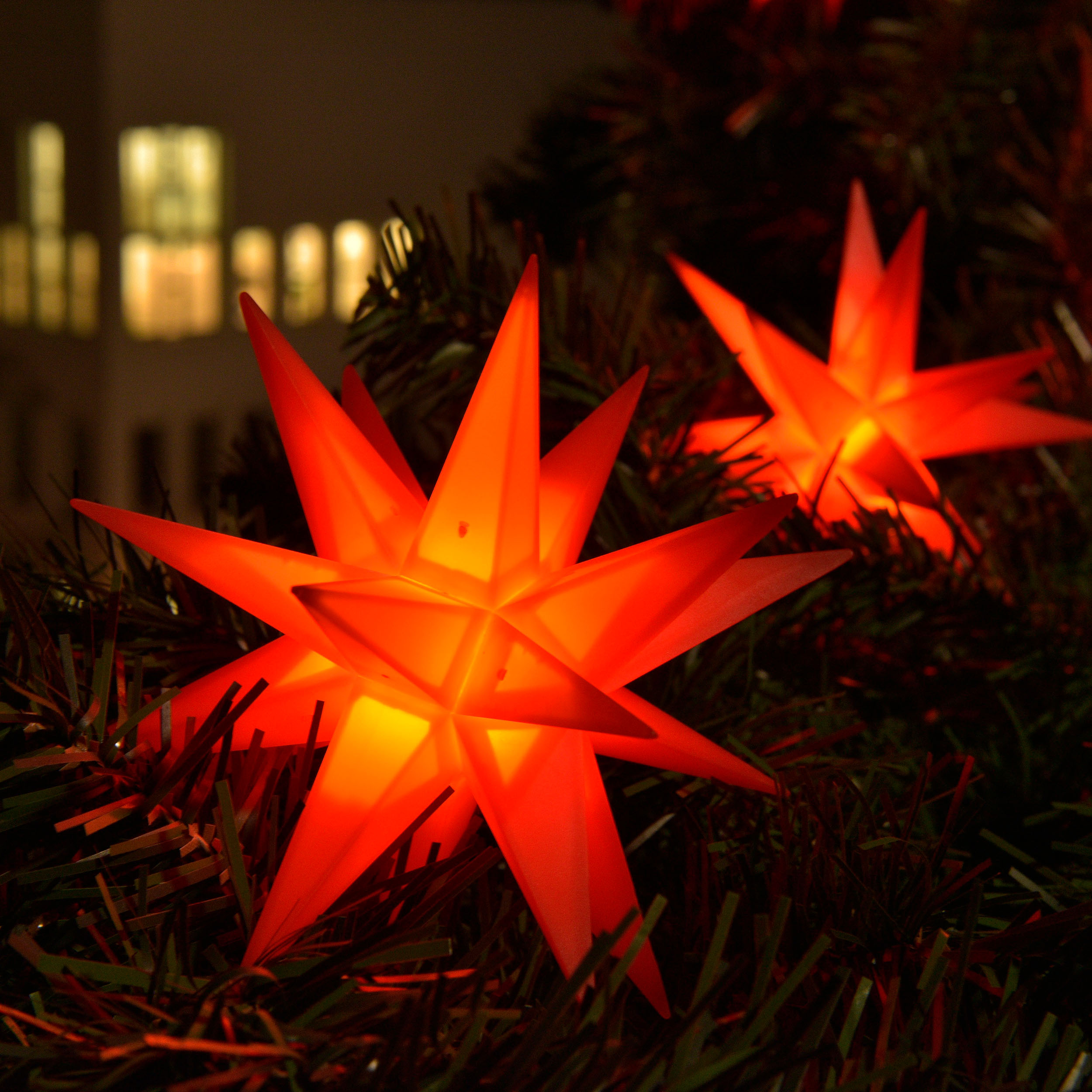 LED Weihnachtsbaumkette Deko Lichterkette 9 rote Sterne
