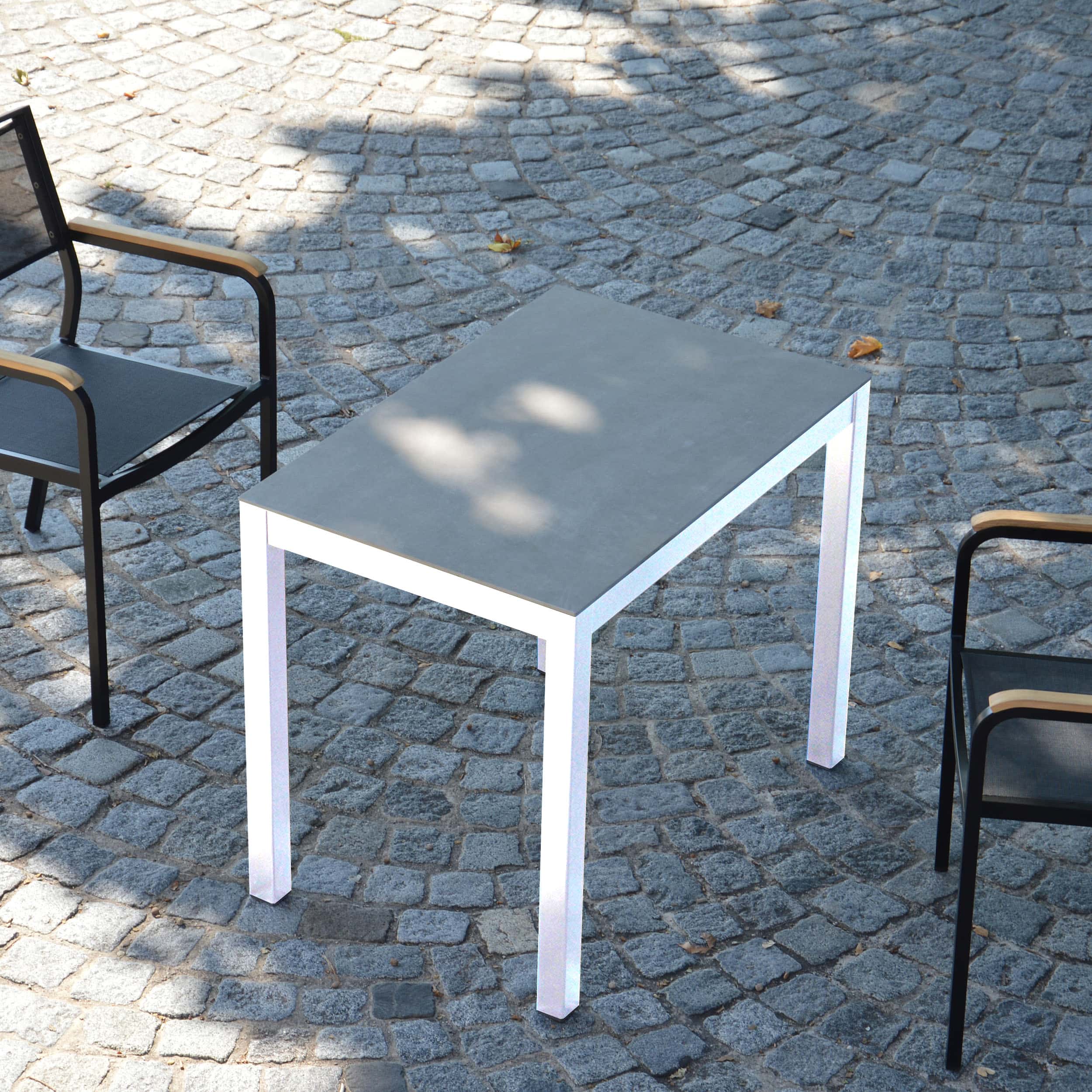 Quadrat HPL Tisch Gestell weiß