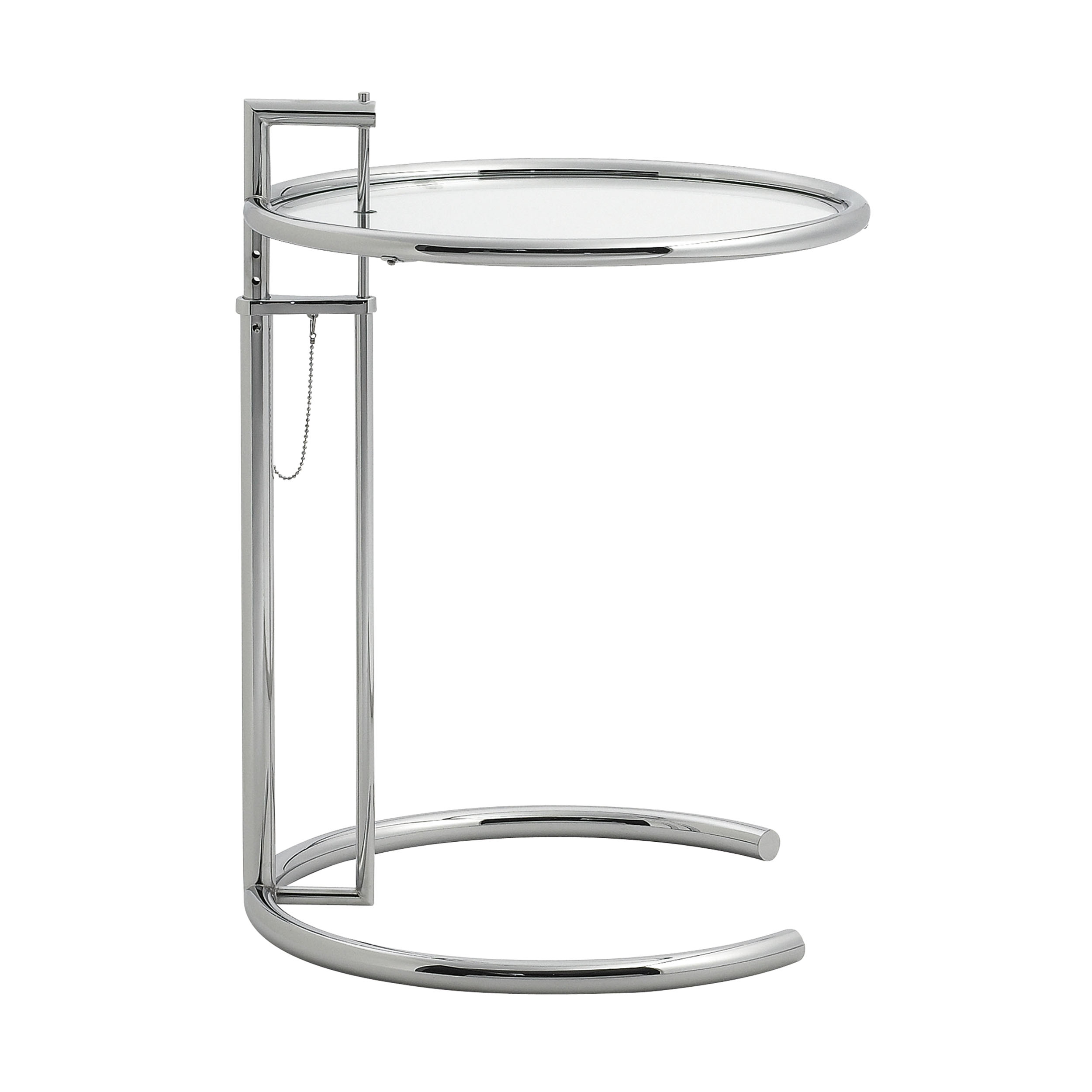 Beistell-Glas-Tisch Rund Stahlrohr Chrom höhenverstellbar adjustable glass table 